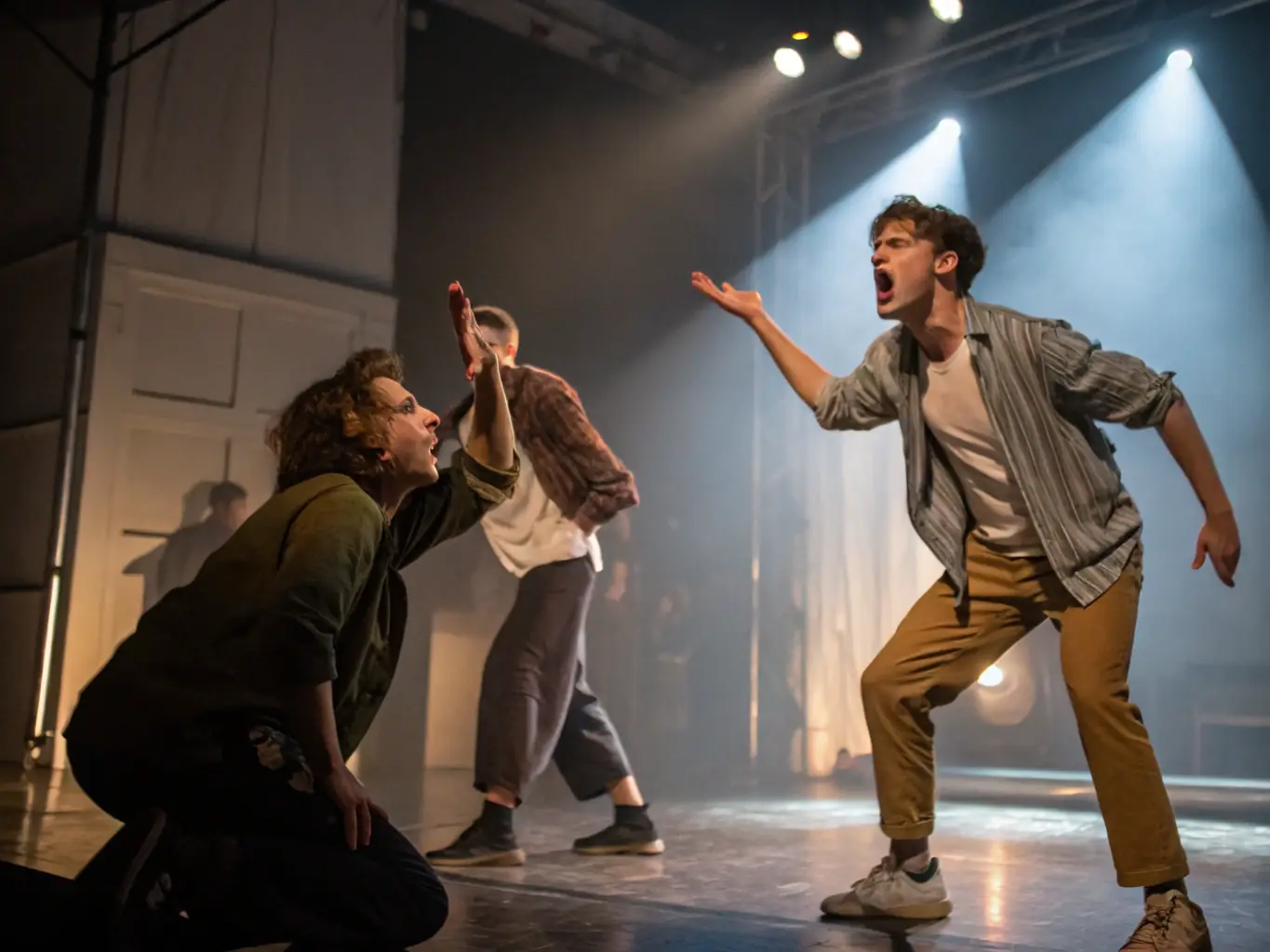 A dynamic image of a theatrical performance, capturing the energy and emotion of the actors on stage.