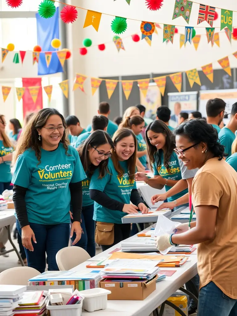 A photograph of volunteers assisting with the setup of an outdoor cultural event, demonstrating COLLECTIF D'ANSELME's reliance on community support and its commitment to accessible cultural experiences.